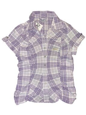 AKADEMIKS PLAID RUCHED SHORT SLEEVE BLOUSE SIZE MEDIUM (NEW WITH TAGS) A19